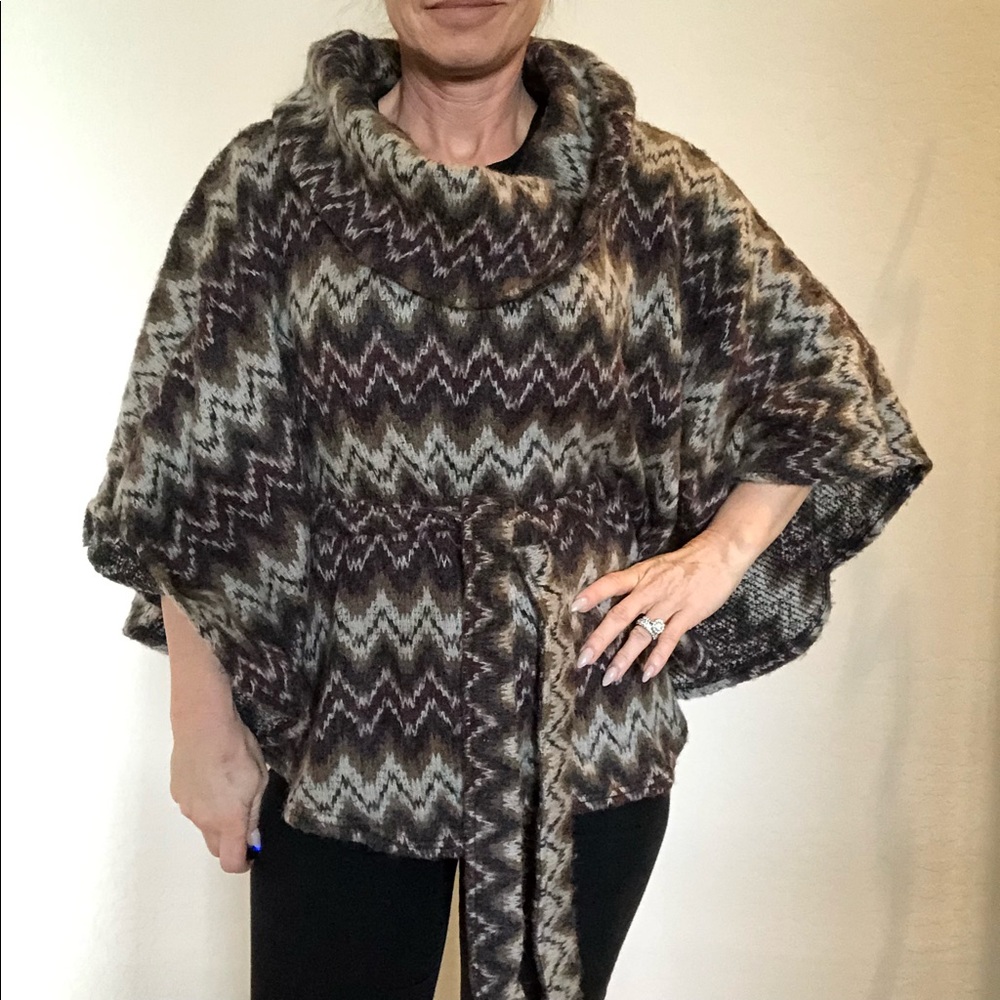 Chevron cowl neck sweater poncho